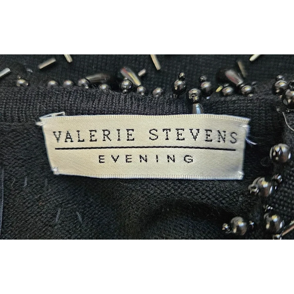 Vtg Valerie Stevens Evening Sweater Large Merino Wool Black Beaded Sophisticated